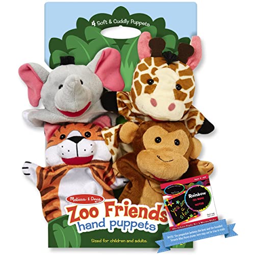 Melissa & Doug Zoo Friends: 4-Piece Hand Puppets Gift Set Bundle with 1 Theme Compatible M&D Scratch Fun Mini-Pad (09081) von Melissa & Doug