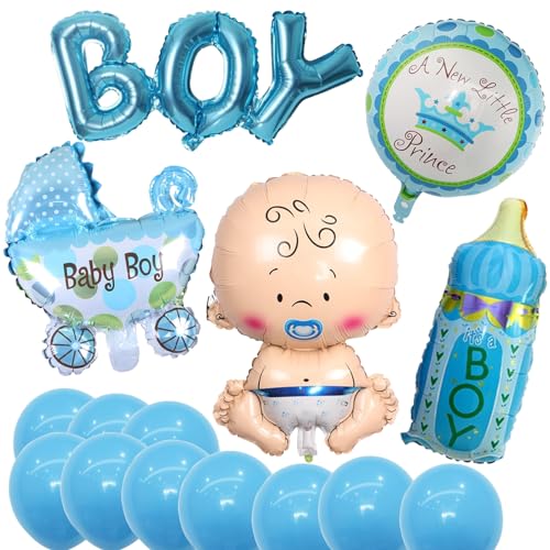 Babyparty Deko Junge,Baby Shower Deko Taufe Junge,Its A Boy Ballons Gender Reveal Party Welcome Home Dekoration,mit Baby Boy Ballon Banner Helium Folienballon (Blau) von Melldrry