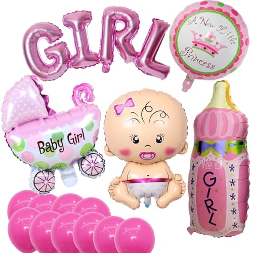 Babyparty Deko Mädchen,Baby Shower Deko Taufe Mädchen,Its A Girl Ballons Gender Reveal Party Welcome Home Baby Girl Dekoration,mit Ballon Banner Helium Folienballon (Rosa) von Melldrry