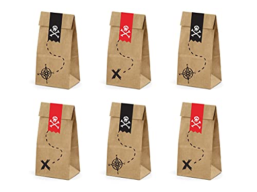 PartyDeco Süßigkeiten Taschen Piraten aus Kraftpapier Satz von Geschenk-Taschen mit Aufklebern für Gäste Geschenk Verpackung Süßigkeiten Taschen Tischdekorationen für Geburtstagsfeier von PartyDeco