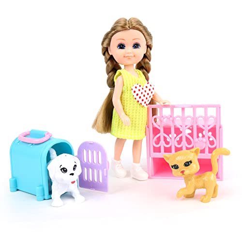 Melody City Melody - Mini Puppe und ihre Tiere Mannequin Puppe - 071221 - Zufälliges Modell - Kunststoff - Figurine - Puppe - Kinder Spielzeug - Geburtstag - Spiel - Ab 3 Jahren von Melody City