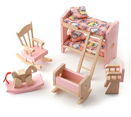 Puppenhaus Pink Holz Kinderzimmer Schlafzimmer Set Miniatur 3 Jahre Plus Möbel von Melody Jane