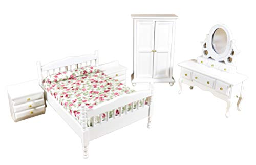 Melody Jane Puppenhaus Weiß Doppelbett Schlafzimmer Möbel Set Mit Spindel Rahmen 1:12 Maßstab von Melody Jane