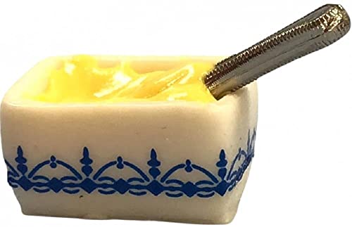 Melody Jane Puppenhaus blau weiß Butterdose mit Messer Miniatur Küchenzubehör 1:12 von Melody Jane