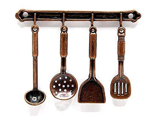 Puppenhaus-Utensilien-Set mit Ständer, Bronze, 1:12 Küchenzubehör von Melody Jane