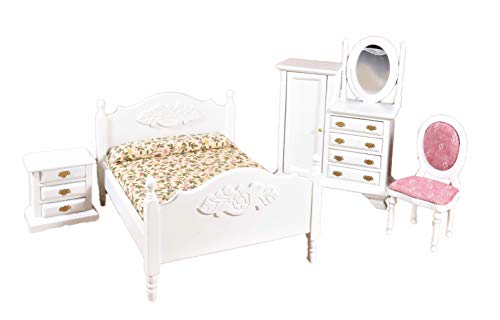 Melody Jane Puppenhaus Weiß Doppelbett Schlafzimmer Möbel Set Mit Kombination Kleiderschrank 1:12 von Melody Jane