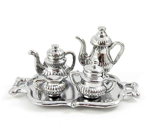 Puppenhaus Miniatur Esszimmer Zubehör Silber Tee- /Kaffeeset & Fach von Melody Jane Dolls houses