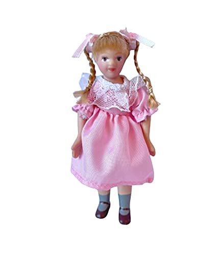 Melody Jane Dolls Houses Puppenhaus Little Girl in traditionellem rosa Kleid aus Porzellan im Maßstab 1:12 von Melody Jane