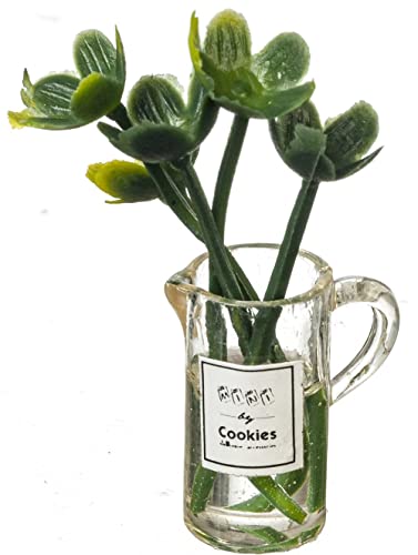 Melody Jane Puppenhaus grüne Blumen in transparenter Vase Miniatur-Gartenzubehör Maßstab 1:12 von Melody Jane
