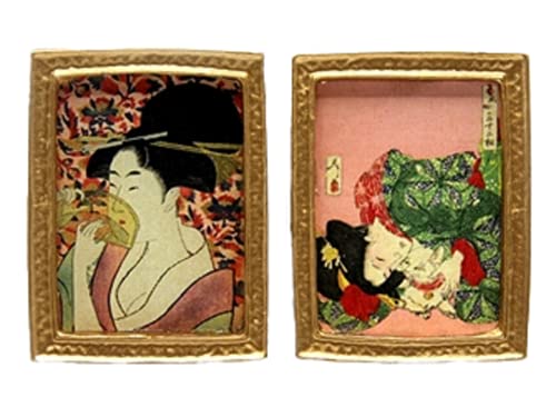 Melody Jane Puppenhaus 2 japanische Holzblöcke Bild Gemälde Goldrahmen 1:12 Zubehör von Melody Jane