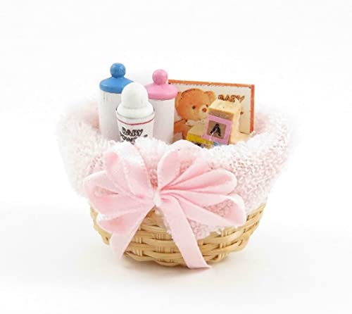Melody Jane Puppenhaus Baby Products in Weidenkorb Korb Pink Miniatur 1:12 Kinderzimmer Zubehör von Melody Jane