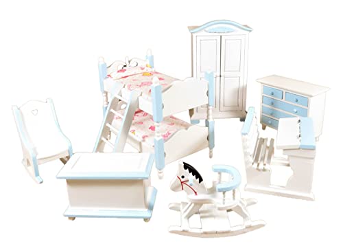 Melody Jane Puppenhaus Blau & Weiß Schlafzimmer Möbel Set Mit Etagenbett 1:12 Maßstab von Melody Jane