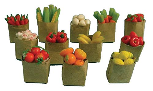 Melody Jane Puppenhaus Braun Papiertüten Voll mit Obst und Gemüse Küche Essen Geschäft-zubehör von Melody Jane