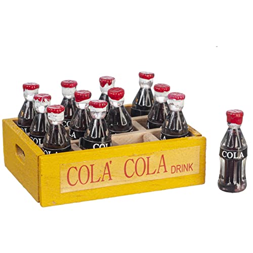 Melody Jane Puppenhaus Cola Flaschen in gelber Tablett, Kiste, Miniaturladen, Ladenzubehör von Melody Jane