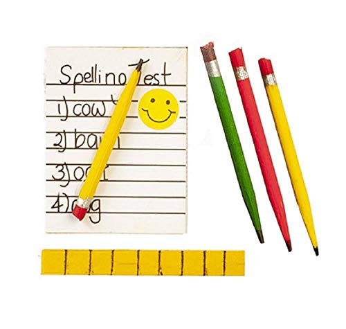 Melody Jane Puppenhaus Kinder Spelling Test Lineal Und Bleistifte 1:12 Schule Schreibtisch Zubehör von Melody Jane
