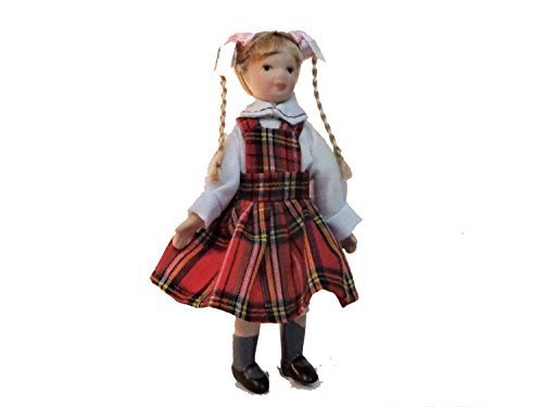 Melody Jane Puppenhaus Mädchen in Tartan Pinafore Porzellan 1:12 People von Melody Jane