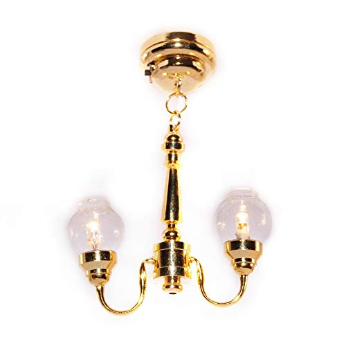 Melody Jane Puppenhaus Messing Doppelt Deckenleuchte Transparentes Glas Kugel Schattierungen LED Beleuchtung von Melody Jane