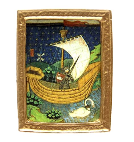 Melody Jane Puppenhaus Mittelalter Boot kleines Bild Gemälde Goldrahmen Miniaturzubehör von Melody Jane