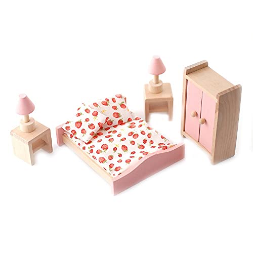 Puppenhaus Pink Holz Doppel Schlafzimmer Set Miniatur 3 Jahre Plus Möbel von Melody Jane