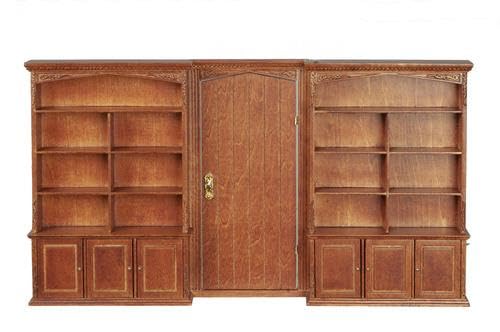 Puppenhaus Bücherregal Wand mit Tür Walnuss JBM Miniaturmöbel von Melody Jane