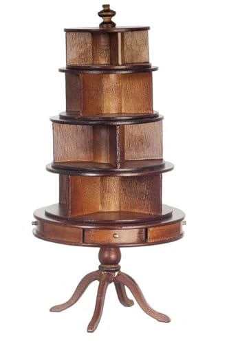 Puppenhaus Drehbares Bücherregal, rund, Walnussholz, Platin, Miniatur-Möbel, 1:12 von Melody Jane