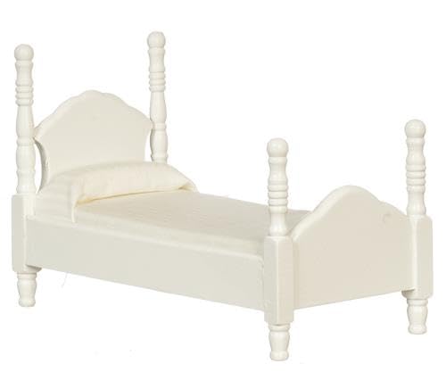 Puppenhaus-Einzelbett, schmal, weißes Holz, Schlafzimmermöbel, Maßstab 1:12, Miniatur von Melody Jane