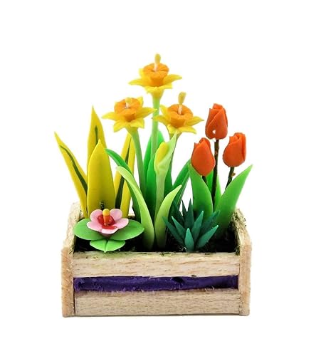 Melody Jane Puppenhaus Feder Blumen IN Box Pflanzentopf Daffs Tulpen 1:12 Gartenzubehör von Melody Jane