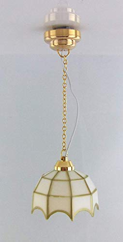 Puppenhaus Miniatur LED Batterie Warm Hängelampe Weiß Gold Deckenlampe von Melody Jane