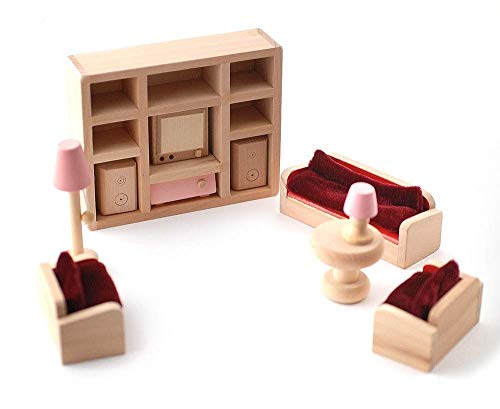 Puppenhaus Pink Holz Wohnzimmer Set Rot Sofa Miniatur 3 Jahre + Möbel von Melody Jane