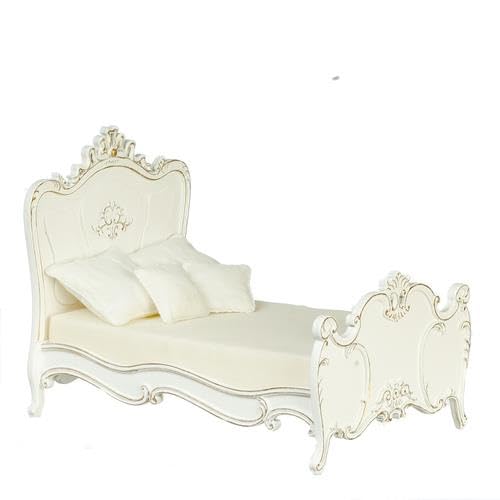 Puppenhausbett, Weiß mit goldfarbenem Rand, handbemalt, JBM Schlafzimmermöbel Puppenhausbett, Weiß mit goldfarbenem Rand, handbemalt, JBM Schlafzimmermöbel von Melody Jane