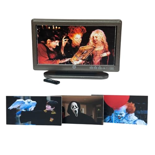 TV & Fernbedienung mit Halloween-Filmszenen Modern Movie Night Puppenhaus Zubehör von Melody Jane