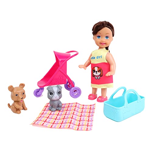 Melody City Melody - Mini Puppe und ihre Tiere Mannequin Puppe - 019391 - Mehrfarbig - Kunststoff - Figurine - Puppe - Spaziergang - Kinder Spielzeug - Geburtstag - Ab 3 Jahren von Melody City