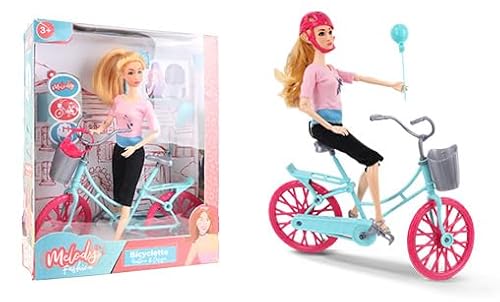 Melody City Melody - Fahrradfahrende Puppe Mannequin-Puppe - 126648 - Rosa - Kunststoff - Figurine - Puppe - Kinder Spielzeug - Geburtstag - Ab 3 Jahren von Melody City