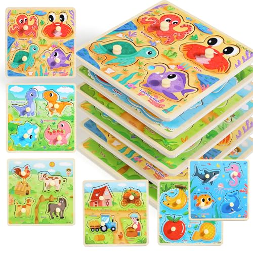 Holzpuzzle Kinder Montessori Spielzeug, Holzspielzeug Steckpuzzle Kinderspielzeug ab 3 Jahre, Lernspiele Puzzle - Dinosaurier, Bauernhof, Bauernhof-Tiere, Meerestiere, Obst, Jungen Mädchen Geschenke Holzpuzzle Kinder Montessori Spielzeug, Holzspielzeug Steckpuzzle Kinderspielzeug ab 3 Jahre, Lernspiele Puzzle - Dinosaurier, Bauernhof, Bauernhof-Tiere, Meerestiere, Obst, Jungen Mädchen Geschenke von Melofaver