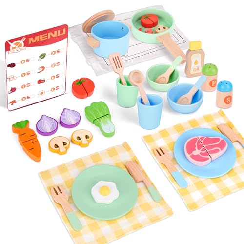 Kinderküche Matschküche Zubehör, Spielküche Zubehör Holz, Kinderküche Zubehör mit Töpfe und Kochgeschirr, Küchenzubehör Kinder Holzspielzeug Geschenk für 3 4 5 Jahre Mädchen Jungen von Melofaver