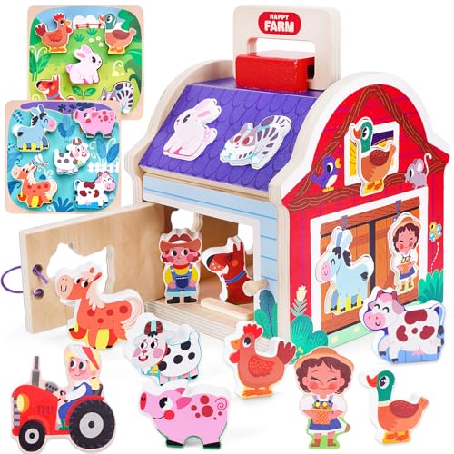 Montessori Spielzeug ab 1 2 3 Jahr kinder, Steckspiel Bauernhof Holz mit Puzzle, Kinderspielzeug Holzspielzeug Motorikspielzeug ab 1 Jahr, Babyspielzeug Motorikwürfel Geschenke für Mädchen Jungen Montessori Spielzeug ab 1 2 3 Jahr kinder, Steckspiel Bauernhof Holz mit Puzzle, Kinderspielzeug Holzspielzeug Motorikspielzeug ab 1 Jahr, Babyspielzeug Motorikwürfel Geschenke für Mädchen Jungen von Melofaver