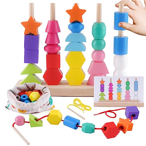 Montessori Spielzeug ab 3 4 5 Jahre, Holzspielzeug Steckspiel Fädelspiel Bausteine Sortierspiel für Kinder, Holz Stapelspiel Feinmotorik Motorikspielzeug Lernspiele Geschenk für Baby Junge Mädchen Montessori Spielzeug ab 3 4 5 Jahre, Holzspielzeug Steckspiel Fädelspiel Bausteine Sortierspiel für Kinder, Holz Stapelspiel Feinmotorik Motorikspielzeug Lernspiele Geschenk für Baby Junge Mädchen von Melofaver