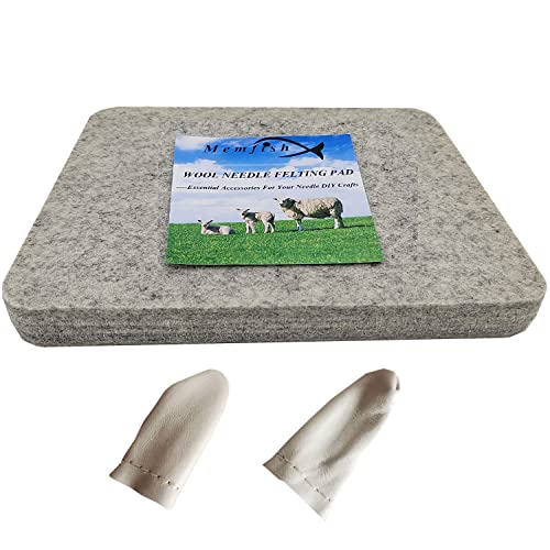 Memfish Wollnadelfilz-Pad, 25,4 x 20,3 x 2,5 cm, Nadelfilz-Mattenblock, dicke und feste Basis für Präzisionsfilzprojekte, einschließlich einem Paar Leder-Fingerschutz (25,4 x 20,3 cm) von Memfish