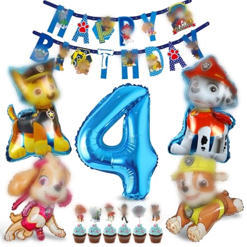 Hund Patrol Geburtstag Deko, Luftballon 4. Geburtstagsdeko, Deko Geburtstag 4. Junge, Hund Patrol Ballons, Blauer Folienballon Zahl 4, Banner, Kuchen Deko für 4 Jahre Kindergeburtstag Party Hund Patrol Geburtstag Deko, Luftballon 4. Geburtstagsdeko, Deko Geburtstag 4. Junge, Hund Patrol Ballons, Blauer Folienballon Zahl 4, Banner, Kuchen Deko für 4 Jahre Kindergeburtstag Party von Menelos