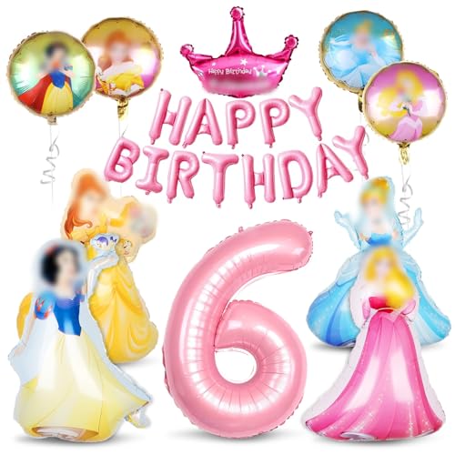 Prinzessin Geburtstag Deko 6 Jahre, Folienballon 6. Geburtstag Mädchen, Luftballon Rosa, Ballons Helium Kinder Prinzessin Geburtstag Deko 6 Jahre, Folienballon 6. Geburtstag Mädchen, Luftballon Rosa, Ballons Helium Kinder von Menelos
