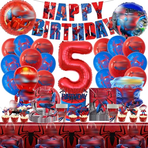 Geburtstagsdeko 5 Jahre, Spider Ballon, Kindergeburtstag Party Deko, Partygeschirr Set, Kindergeburtstag Dekoration Teller Becher Servietten Tischdecke Geburtstagsdeko 5 Jahre, Spider Ballon, Kindergeburtstag Party Deko, Partygeschirr Set, Kindergeburtstag Dekoration Teller Becher Servietten Tischdecke von Menelos
