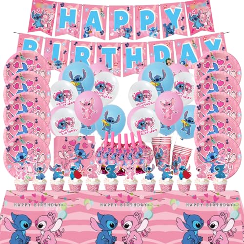 Geburtstagsdeko Mädchen, Partygeschirr Kindergeburtstag, 90 Stück Geburtstag Deko Set mit Luftballons, Pappteller, Becher, Servietten, Tischdecke, Banner, Tortendeko, Rosa Geschirrset für Kinder Geburtstagsdeko Mädchen, Partygeschirr Kindergeburtstag, 90 Stück Geburtstag Deko Set mit Luftballons, Pappteller, Becher, Servietten, Tischdecke, Banner, Tortendeko, Rosa Geschirrset für Kinder von Menelos