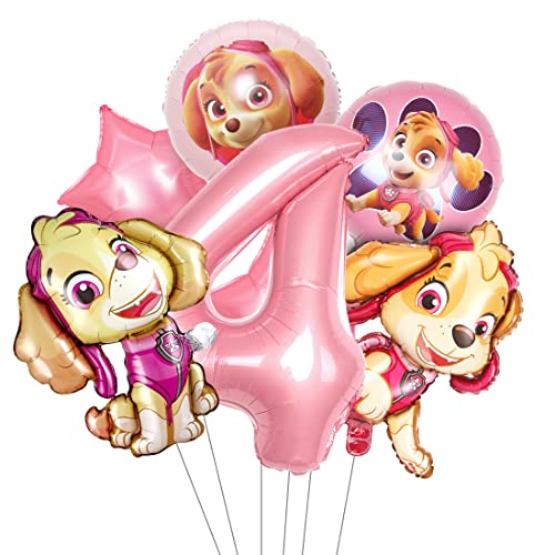 Hund Patrol Geburtstag Deko, Luftballon 4. Geburtstag Rosa, 7pcs Dog Patrol Ballons, Geburtstagsdeko 4 Jahre Mädchen, Kindergeburtstag Deko Set mit Sky Folienballons, Nummer 4 Heliumballon Hund Patrol Geburtstag Deko, Luftballon 4. Geburtstag Rosa, 7pcs Dog Patrol Ballons, Geburtstagsdeko 4 Jahre Mädchen, Kindergeburtstag Deko Set mit Sky Folienballons, Nummer 4 Heliumballon von Menelos