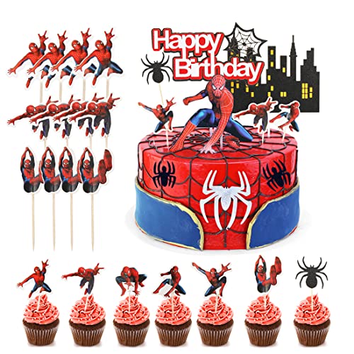 Torte Topper, 33 Stücke Spider Tortendeko Kinder, Cupcake Topper, Kuchendeko Geburtstag, Tortendeko Kindergeburtstag, Kuchen Topper Jungs, Mädchen Torte Topper, 33 Stücke Spider Tortendeko Kinder, Cupcake Topper, Kuchendeko Geburtstag, Tortendeko Kindergeburtstag, Kuchen Topper Jungs, Mädchen von Menelos