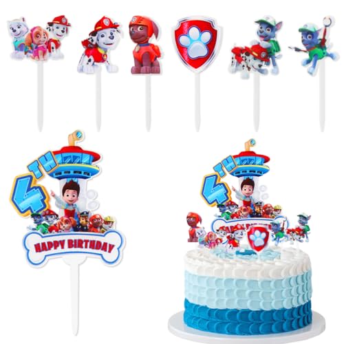 Tortendekoration Hund Patrol, Happy Birthday Tortendeko,Paw Tortenaufleger 4 Jarh, Kuchen deko, Muffin Deko, Cake Decoration Blue, Geburtstag Deko für Kindergeburtstage Party Jungen und Mädchen Tortendekoration Hund Patrol, Happy Birthday Tortendeko,Paw Tortenaufleger 4 Jarh, Kuchen deko, Muffin Deko, Cake Decoration Blue, Geburtstag Deko für Kindergeburtstage Party Jungen und Mädchen von Menelos