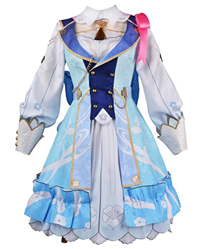 Game Genshin Impact Kamisato Ayaka Cosplay Kostüm Outfit Anime Springbloom Missive Blue Dress Halloween (Large) von MengXin