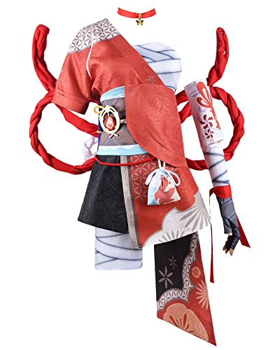 Game Genshin Impact Yoimiya Cosplay Kostüm Frauen Rollenspiel Outfit Halloween Kleidung (Rot, Large) von MengXin