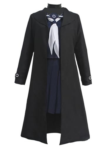 MengXin Anime Blue Archive Prana Cosplay Kostüm Schwarz Anzüge Mantel Rock Mantel JK Uniform Halloween Anzug (Schwarz, Anpassbar) von MengXin