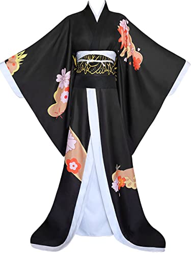 MengXin Anime Demon Slayer Kimetsu No Yaiba Cosplay Kostüme Kibutsuji Muzan Frauen Kimono Halloween (X-Small, Schwarz) von MengXin