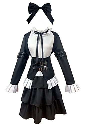 MengXin Anime Fairy Tail Erza Scarlet Cosplay Kostüm Schwarz Dienstmädchen Lolita Kleid Halloween Anpassen (X-Large, Schwarz) von MengXin